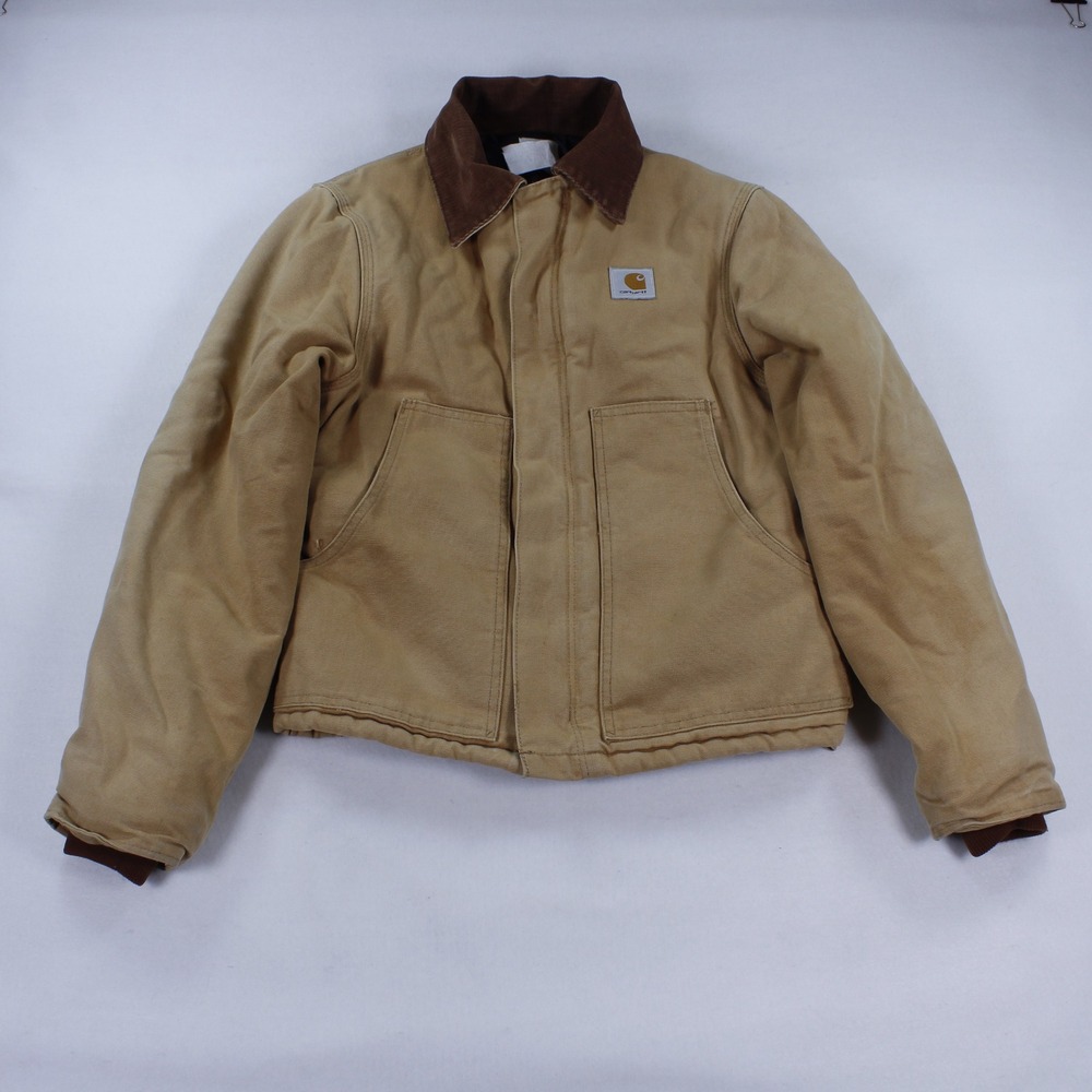 Vintage Carhartt J02 Arctic Quilt Lined Duck Jacket Men's Size S Brown Cropped